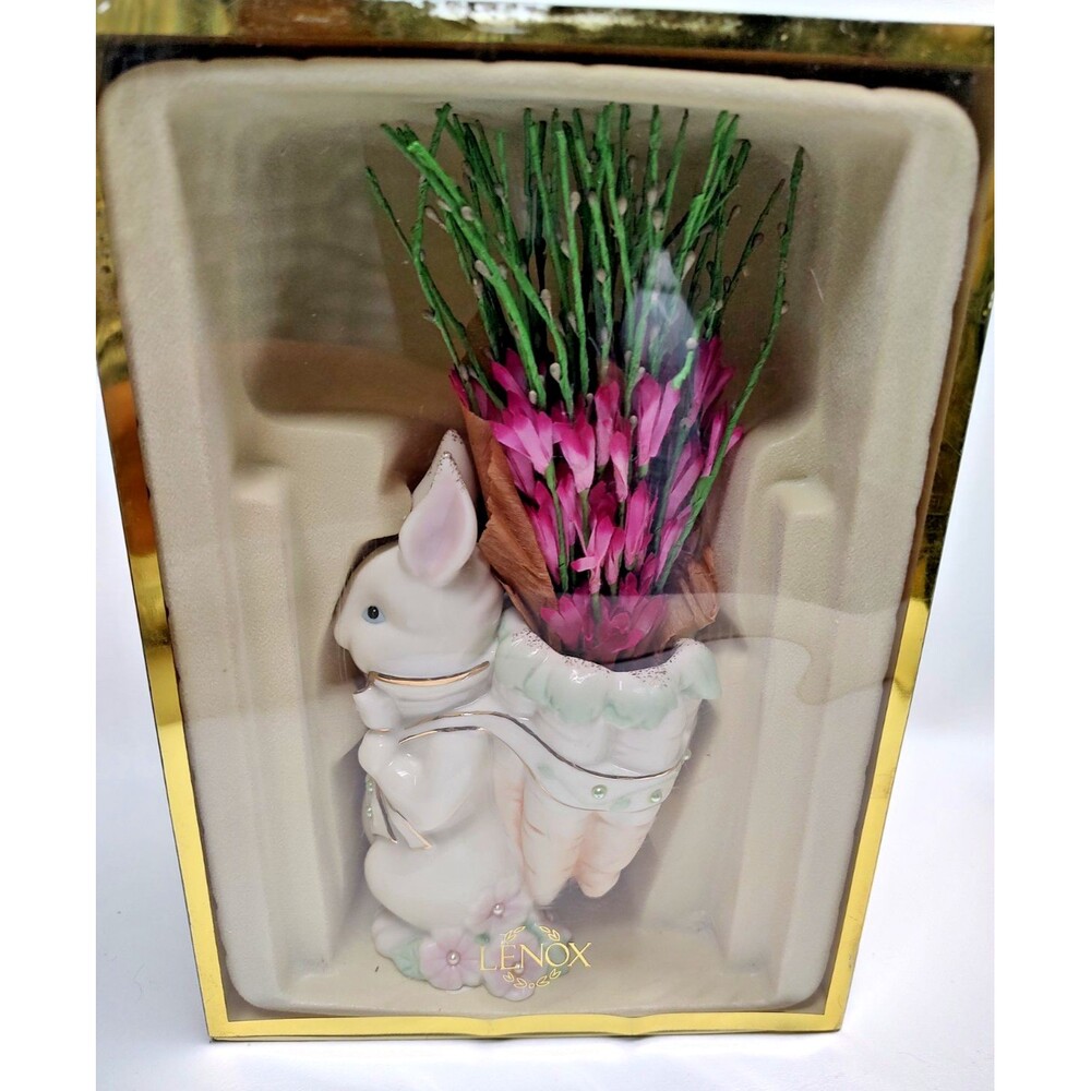 Vintage Lenox Petals & Pearls Bunny Rabbit Bud Vase Porcelain Figurine Box 7"T